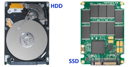 Mechanical Hard Drive on the left, SSD on the right