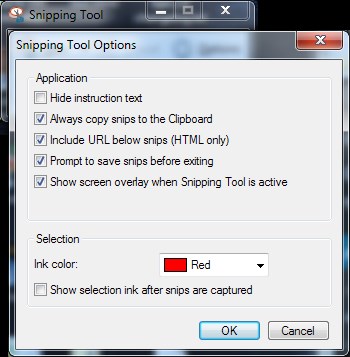 Snipping Tool - Options