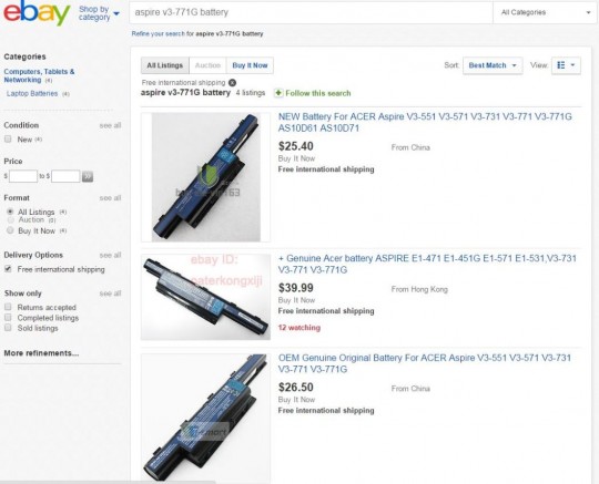 ebay search for Aspire V3-771G battery