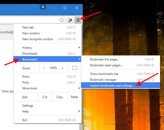 Chrome import bookmarks