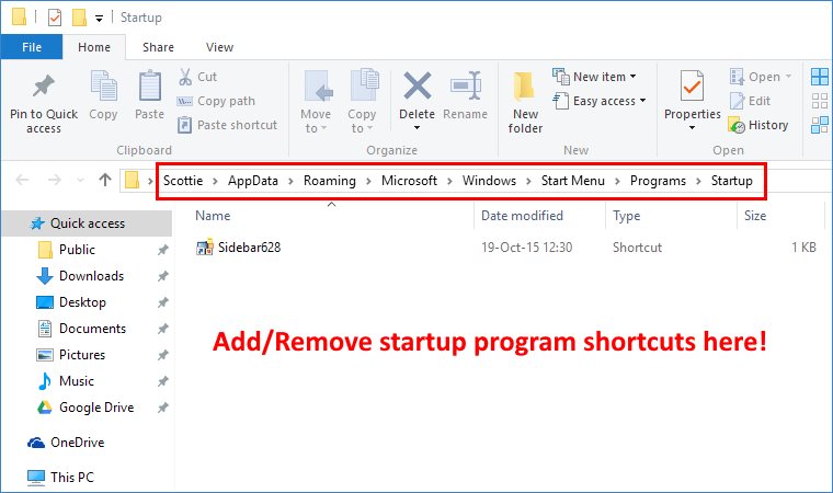 windows 10 startup folder