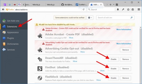 Firefox Disable each Add-on, one by one