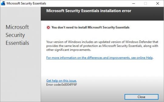 MS Security Essentials - Can't uninstall!