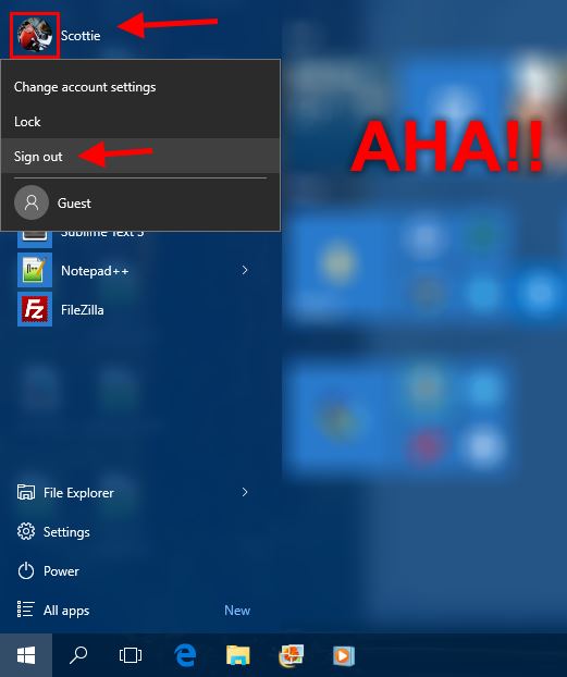 How to log off or switch users in Windows 10 | Scottie's Tech.Info