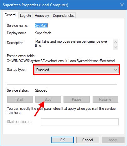 Windows 10 Disable Superfetch
