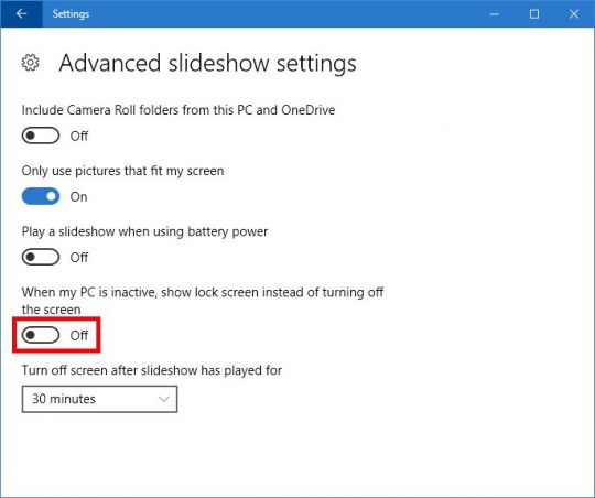 Slideshow advanced settings