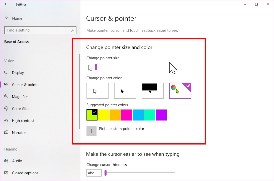 how to change the color of mouse pointer