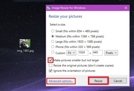 resize image on windows 10