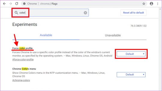 Chrome Flags - Force Color Profile