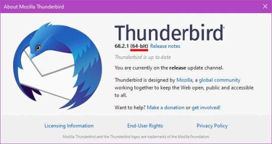 Thunderbird - About - 64-bit