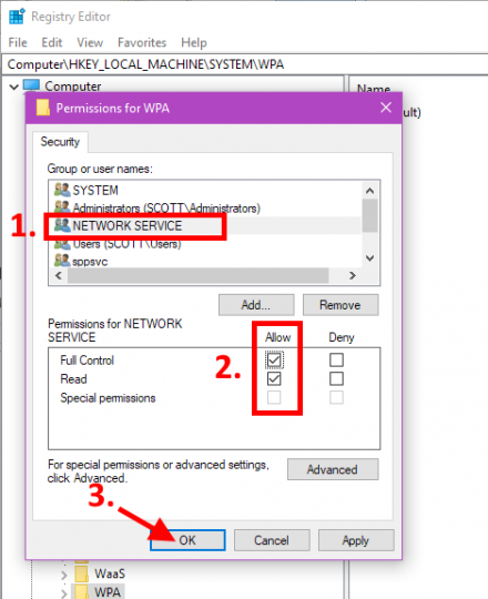 Permissions Network Service Allow