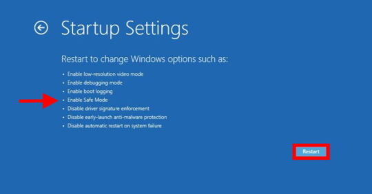 Startup Options: Startup Settings - Restart!