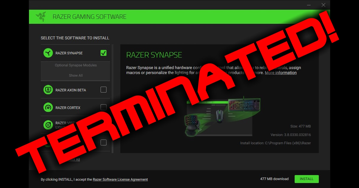 Stop Razer Synapse installer from running every time
