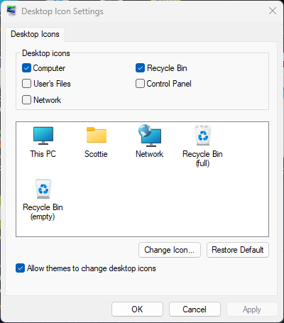Normal Desktop Icon Settings