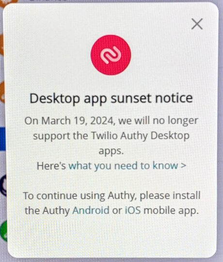 Authy Desktop is Dying