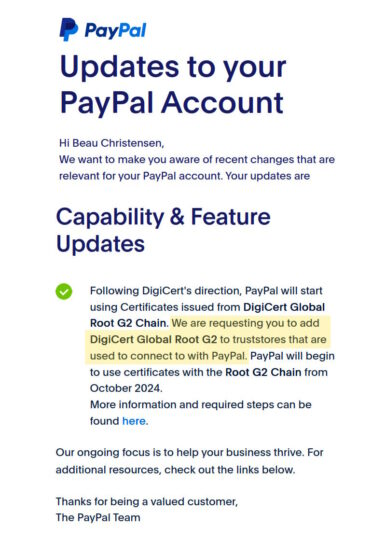 PayPal DigiCert G2 Message
